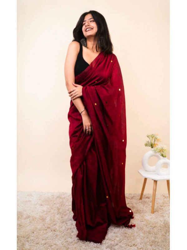 Khadi Saree With Gini Work Khadi Saree With Gini Work